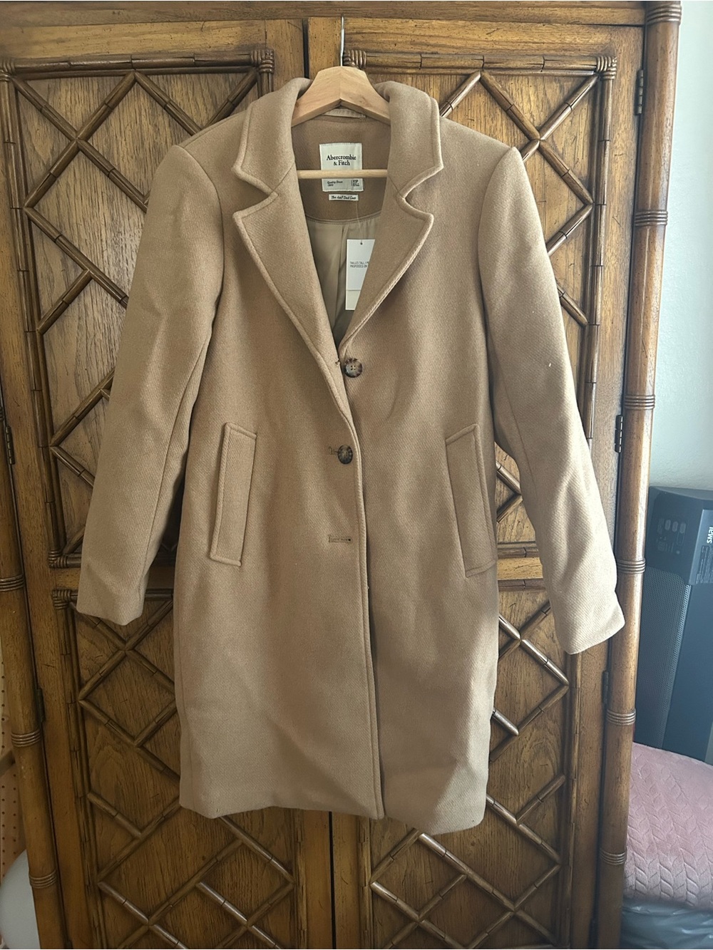 Abercrombie & Fitch Tan Wool-Blend Single-Breasted Coat